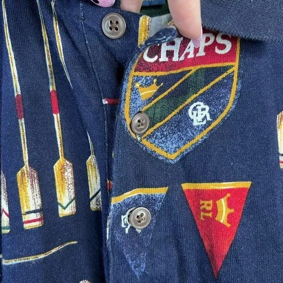 Vintage 90s Chaps Ralph Lauren Rugby Over Print Sports Polo Mens Size XL Rare - Picture 3 of 10